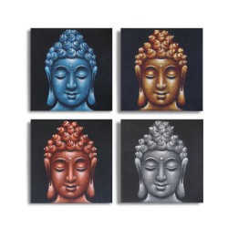 Conjunto de 4 pormenores de cabeças de Buda em areia 40x40cm