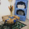 Mesa de centro em tamarindo e resina - Azul celeste