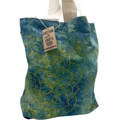 Bolsas de Algodón "Tie Dye" (170g) - 38x42x12cm -  Mandala - Verde y Azul - Asa Natural