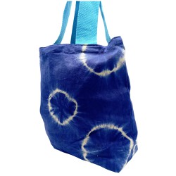 Bolsa de Algodon Natural con Diseño "Tie Dye" (220g)- 38x42x12cm - Anillos Azules- Asa Azul