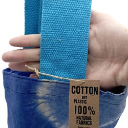 Bolsa de Algodon Natural con Diseño "Tie Dye" (220g)- 38x42x12cm - Anillos Azules- Asa Azul
