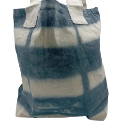 Bolsa de Algodon Natural con Diseño "Tie Dye" (220g)- 38x42x12cm - Rectángulos Grises - Asa Natural