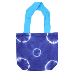 Bolsa de Algodon Natural con Diseño "Tie Dye" (220g)- 38x42x12cm - Anillos Azules- Asa...