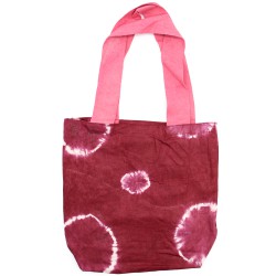 Saco de algodão natural com desenho Tie Dye (220g)- 38x42x12cm - Anéis castanhos - Alça cor-de-rosa
