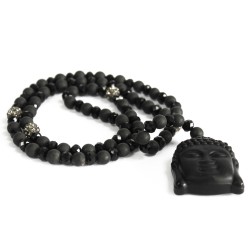 Buda / pedra negra - colar de pedras preciosas
