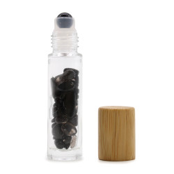 Botella de rodillo de aceite esencial de piedras preciosas - Turmalina negra - Tapa de...