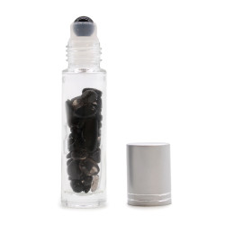 Frasco em rolo para óleos essenciais em pedra preciosa - Turmalina preta - Tampa prateada