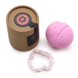 Bomba de baño con pulsera de gemas de cuarzo rosa