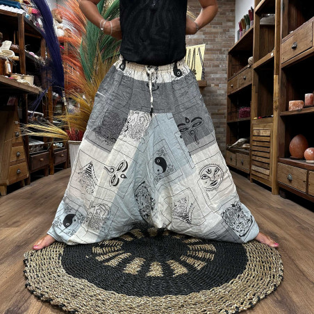 Pantalones de yoga y festival - Aladdin Himalayan Print en gris