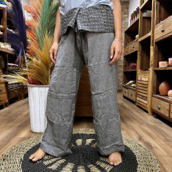 Pantalones de yoga y festivales - Mantra mandala del pescador tailandés en gris