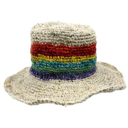 Sombrero de festival boho de cáñamo y algodón tejido a mano - Arco iris