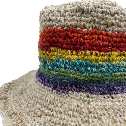 Sombrero de festival boho de cáñamo y algodón tejido a mano - Arco iris