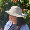 Sombrero de festival boho de cáñamo y algodón con parches y aros - Natural