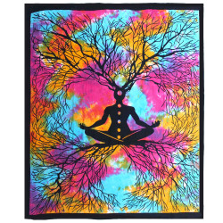 Colcha dupla de algodão + tapeçaria de parede - Árvore de ioga