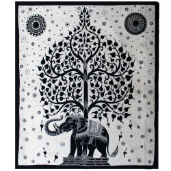 Colcha Doble de Algodón + Tapiz de Pared - Mono - Árbol Elefante