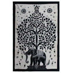 Colcha de algodão simples + tapeçaria de parede - Macaco - Árvore de elefantes