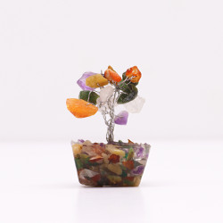 Mini árvore de pedras preciosas sobre base de orgonite - Várias pedras (15 pedras)