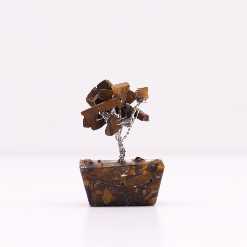 Mini árvore de pedras preciosas numa base de orgonite - Olho de tigre (15 pedras)