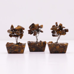 Mini árbol de piedras preciosas sobre base de orgonita - Ojo de tigre (15 piedras)