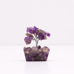 Mini árvore de pedras preciosas numa base de orgonite - Ametista (15 pedras)