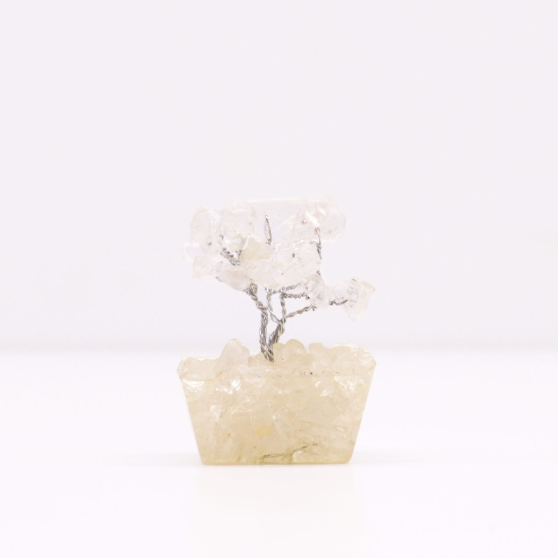 Mini árbol de piedras preciosas sobre base de orgonita - Cuarzo de roca (15 piedras)