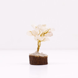 Mini árvore de pedras preciosas em base de madeira - Quartzo de rocha (15 pedras)