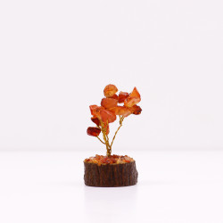 Mini árvore de pedras preciosas em base de madeira - Cornalina (15 pedras)