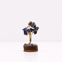 Mini árvore de pedras preciosas em base de madeira - Sodalite (15 pedras)