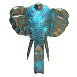 Cabeça de elefante grande - Ouro e turquesa