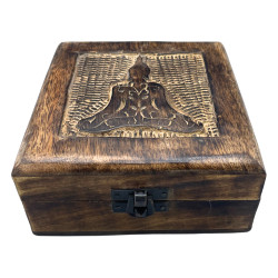 Caixa de recordações quadrada em madeira 13x13x6cm - Buda