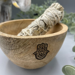 Taça de madeira para oferendas e rituais - Hamsa - 11x7cm