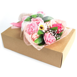Bouquet flores jabón en caja - rosa