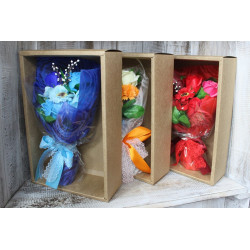 Bouquet flores jabón en caja - azul