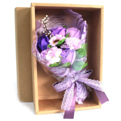 Bouquet flores jabón en caja - púrpura