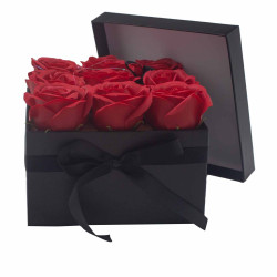 Caja de Regalo - Flor de Jabón  9 Rosas rojo - cuadrado