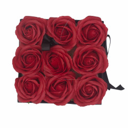 Caja de Regalo - Flor de Jabón  9 Rosas rojo - cuadrado