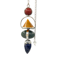 Four Elements Gemstone Pendulum - Red Jasper, Yellow Adventurine, Moss Agate, Sodalite...