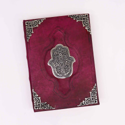 Libro Bronceado Rojo Fuerte - Decoracion Hamsa de zinc - 200 pag con bordes de cubierta - 26x18cm