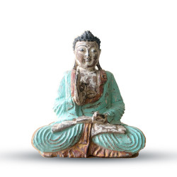 Estatua de Buda Vintage Naranja Tallada a Mano - 30cm - Transmisión de Enseñanza