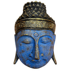 Decoración del Hogar Cabeza de Buda - 25cm - Acabado Azul Brillante