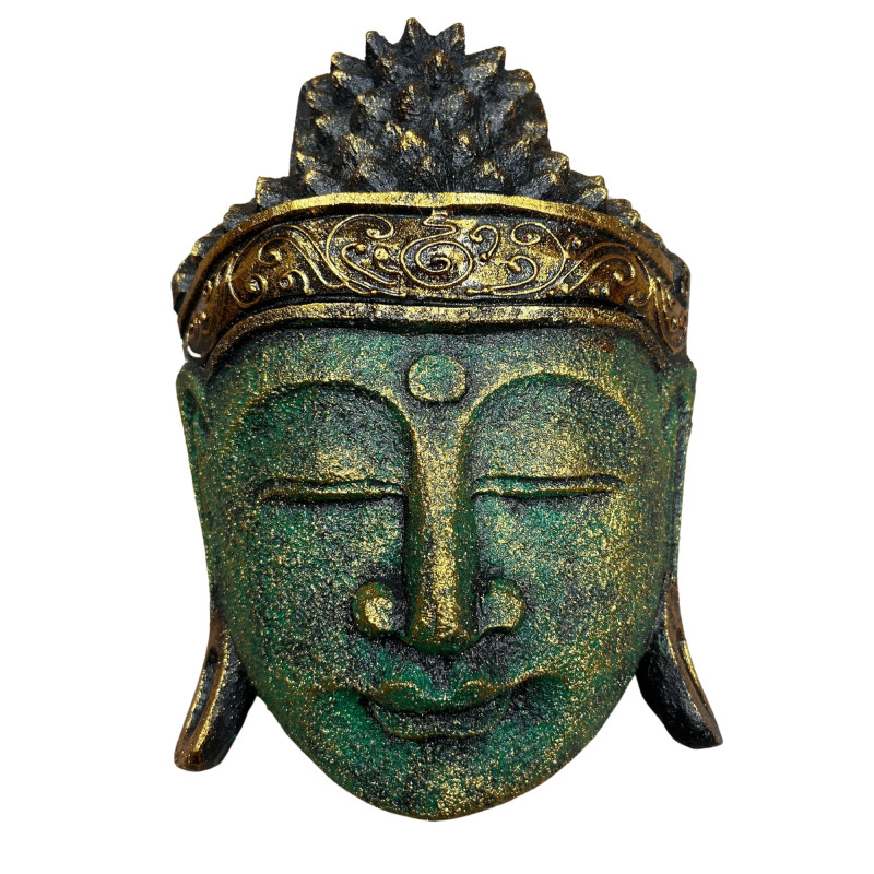 Decoración para el Hogar Cabeza de Buda - 25cm - Acabado Verde Brillante