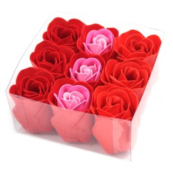 Conjunto de 9 flores de sabão - Rosas vermelhas