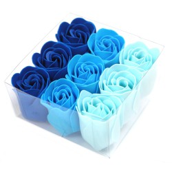 Conjunto de 9 flores de sabão - rosas azuis