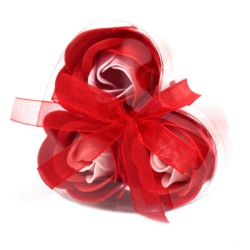 Conjunto de 3 flores de sabão em forma de coração - Rosas vermelhas