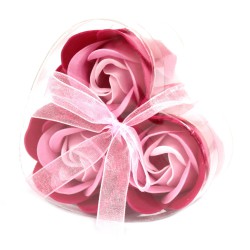 Set de 3 flores de Jabón caja corazón - rosas rosa
