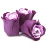 Conjunto de 3 flores de sabão em caixa coração - rosas lavanda