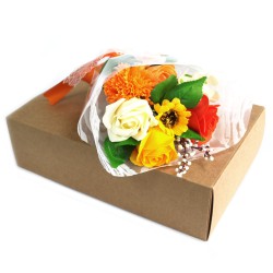 Ramo de flores de sabão em caixa - laranja
