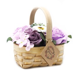 Bouquet em cesto de vime - lilás med