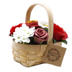 Bouquet em cesto de vime - vermelho med