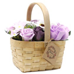 Bouquet em cesto de vime - lilases grandes